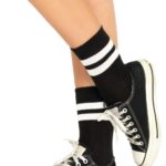 Athletic striped anklet socks 3038 - black-white - o-s