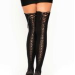 Opaque thigh highs corset back 6289 - black - o-s