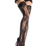 Rose Lace Thigh Highs 9215 - black - o-s